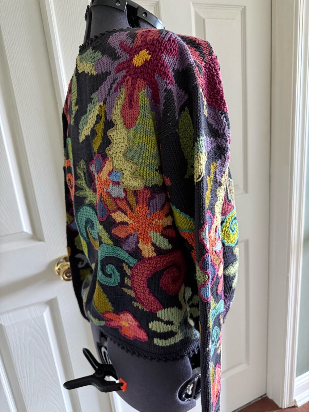 Peruvian Connection Charcoal Cardigan with Multicolor Floral Embroidery - Picture 2 of 8